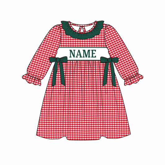 Kids Christmas CUSTOM NAME Embroidery Red Plaid Sibling Clothes