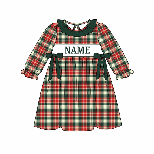 Kids Christmas CUSTOM NAME Embroidery Green Plaid Sibling Clothes
