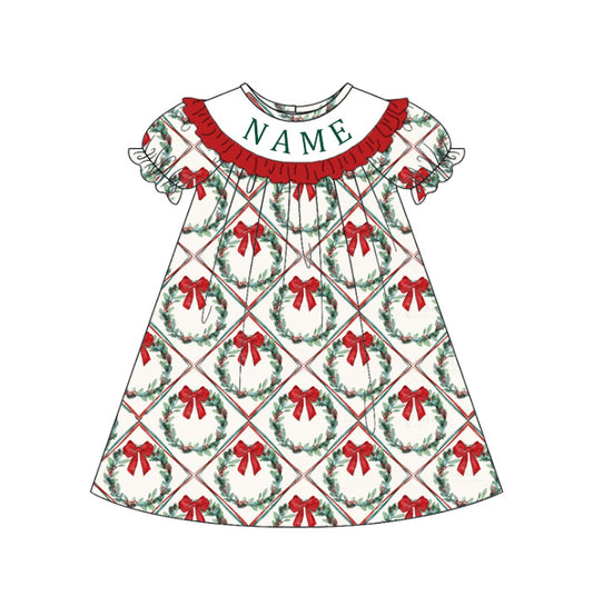 Custom Name Christmas Embroidered Smocked Dress & Romper