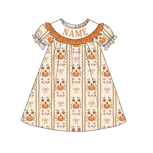 Kids Fall CUSTOM NAME Embroidery Orange Pumpkin Sibling Clothes