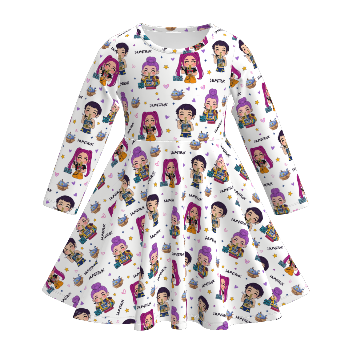 Girls Fall Kpop Demon Hunters Print Soft Twirl Dress
