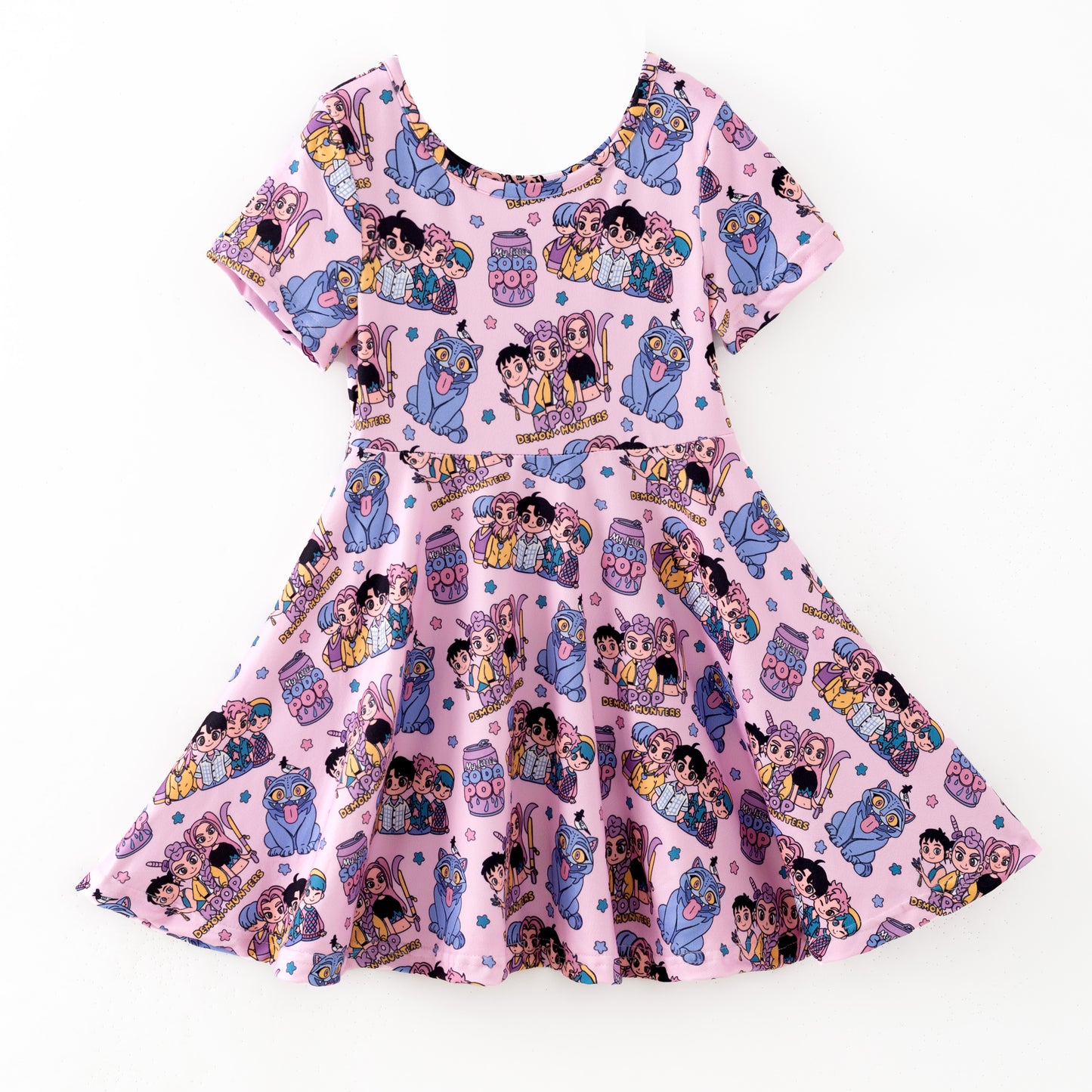 Girls Kpop Demon Hunter Pink Milk Silk Dress & Skirt Set