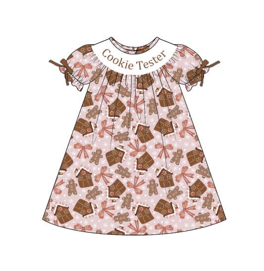 Girls Christmas "Cookie Tester" Smock Embroidery Collection Clothes
