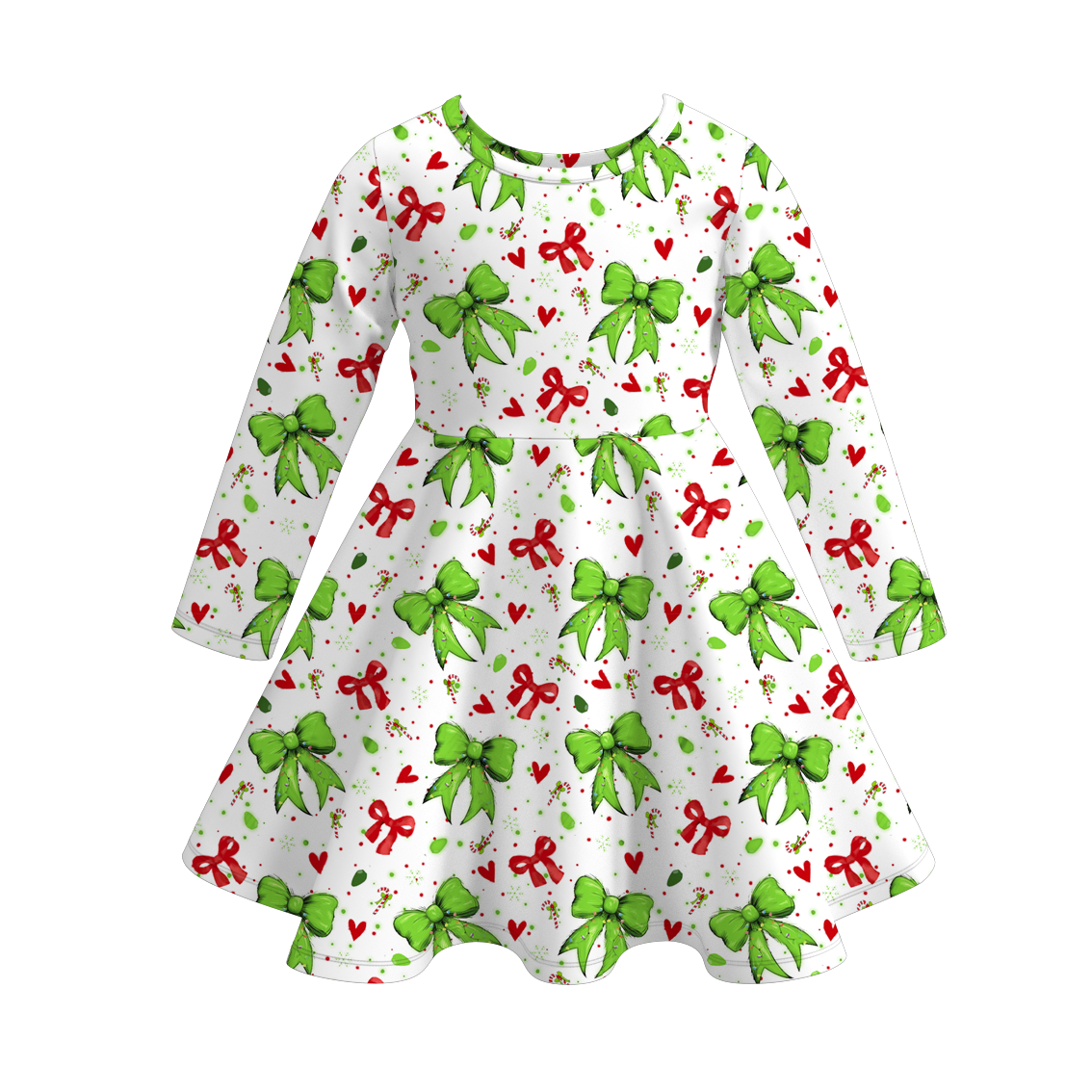 2025 Christmas Cartoon Grinch Print Soft Twirl Dress For Girls