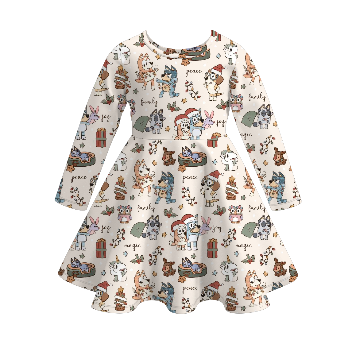 2025 Christmas Cartoon Snowman Print Soft Twirl Dress For Girls