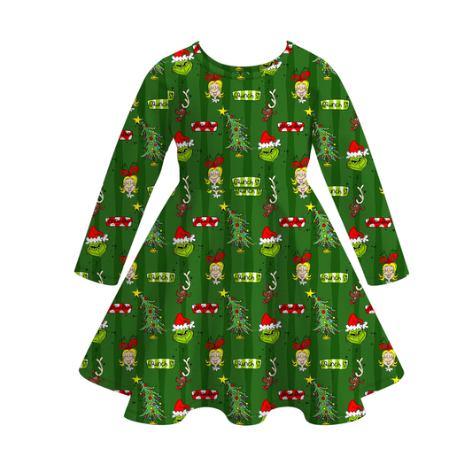 Girls Christmas Grinch Green Red Dress & Pajamas Set