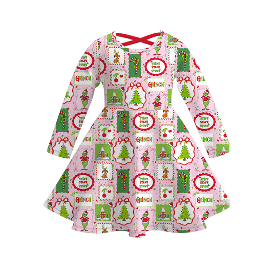 Girls Christmas Grinch Print Fall Winter Sibling Outfits Collection