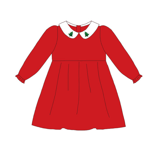 Red Corduroy Christmas Tree Embroidery Sibling Clothes
