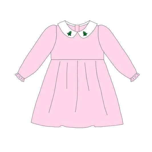 Pink Corduroy Christmas Tree Embroidery Sibling Clothes