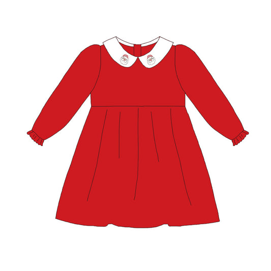 Red Corduroy Christmas Santa Embroidery Sibling Clothes