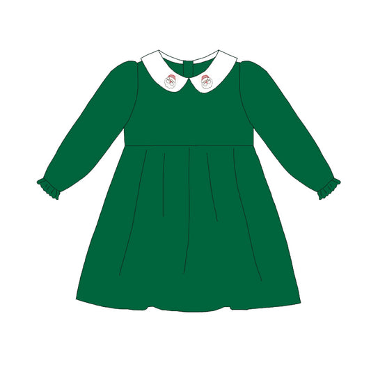 Green Corduroy Christmas Santa Embroidery Sibling Clothes