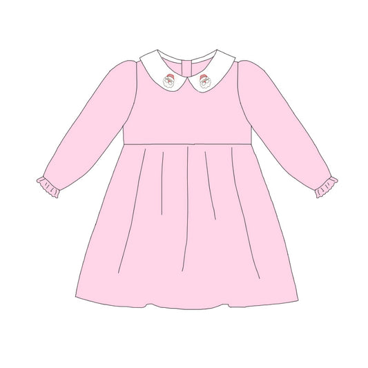 Pink Corduroy Christmas Santa Embroidery Sibling Clothes