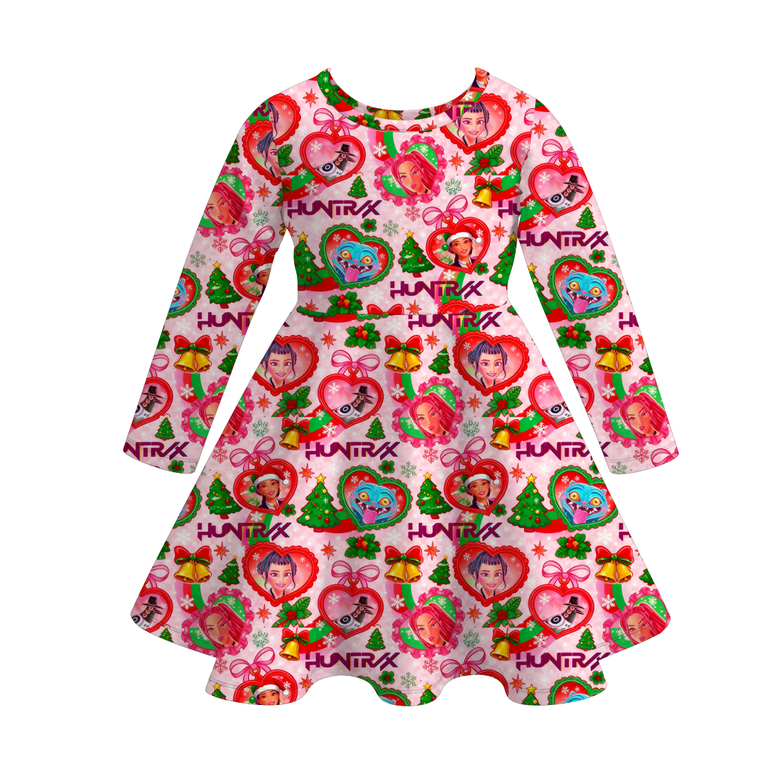 2025 Fall Kpop Demon Hunter Print Long Sleeves Twirl Dress