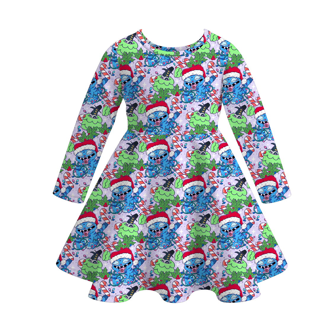 2025 Fall Kpop Demon Hunter Print Long Sleeves Twirl Dress