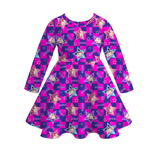 Girls Kpop Demon Hunter Print Long Sleeves Twirl Dress