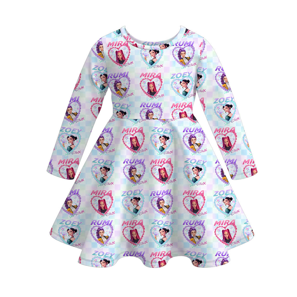 2025 Fall Kpop Demon Hunter Print Long Sleeves Twirl Dress