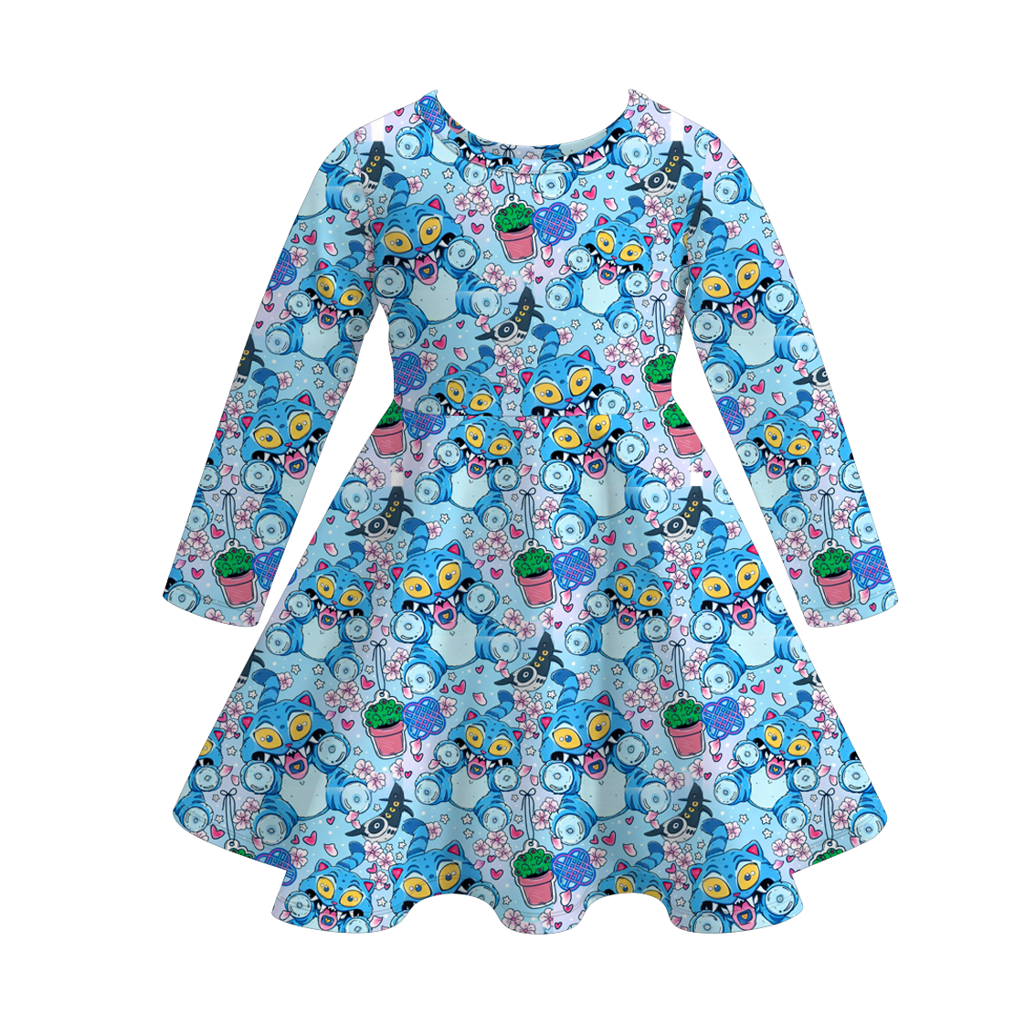 2025 Fall Kpop Demon Hunter Print Long Sleeves Twirl Dress