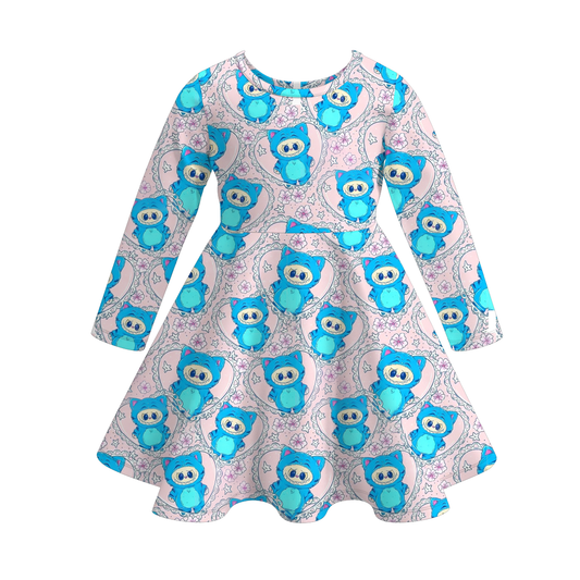 2025 Fall Kpop Demon Hunter Print Long Sleeves Twirl Dress