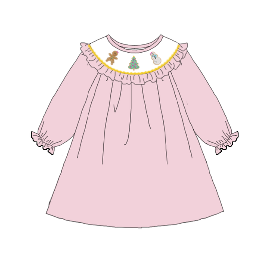 Kids Christmas Snowman Gingerbread Embroidered Smocked Outfits