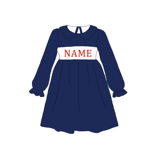 Kids Fall Christmas Custom Name Embroidery Blue Stripes Sibling Outfits