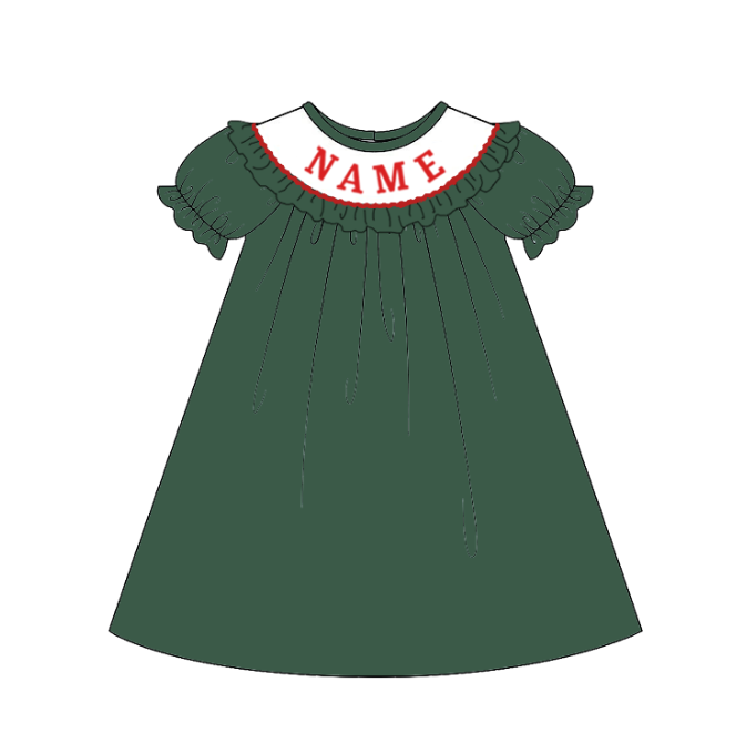 Kids Christmas Green Plaid Smocked Collection Custom Name Holiday Outfits