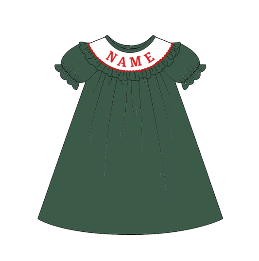 Kids Christmas Green Plaid Smocked Collection Custom Name Holiday Outfits