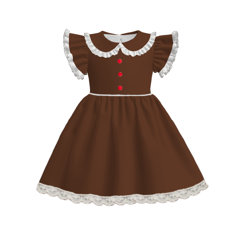 Girls Fall White Lace Brown Twirl Dress