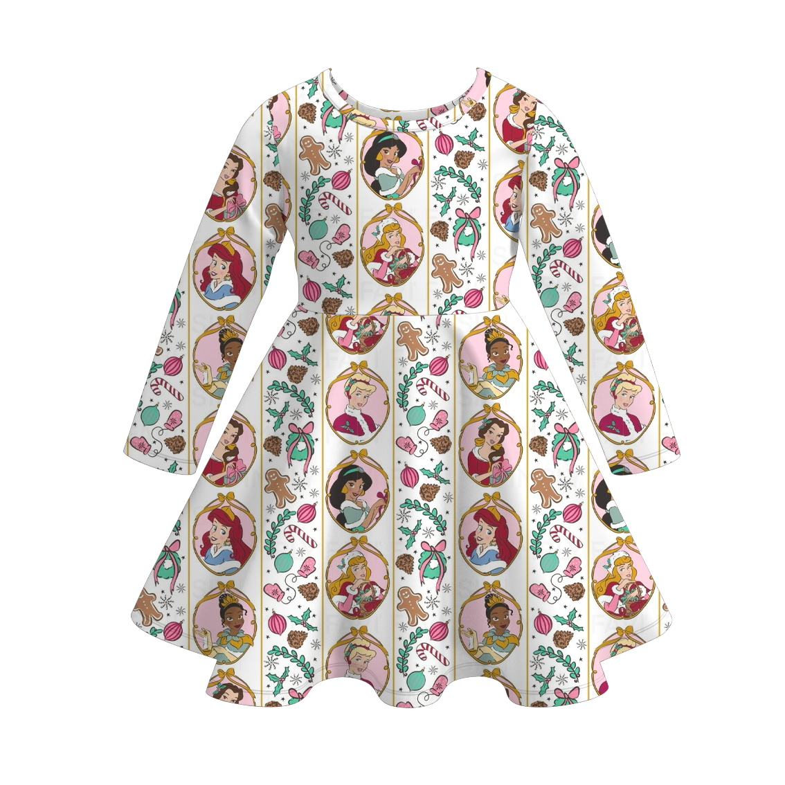 Girls Christmas Santa Tree Nutcracker Cartoon Long Sleeves Twirl Dress