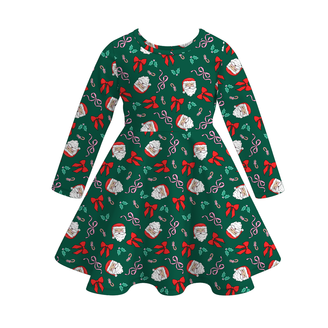 Girls Christmas Santa Tree Nutcracker Cartoon Long Sleeves Twirl Dress
