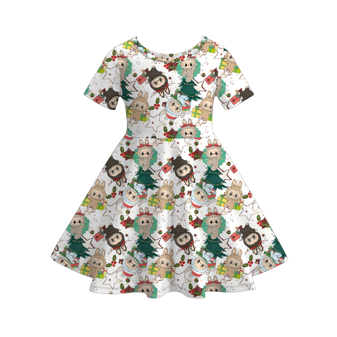 Girls Christmas Character Cartoon Long Sleeves Twirl Dress