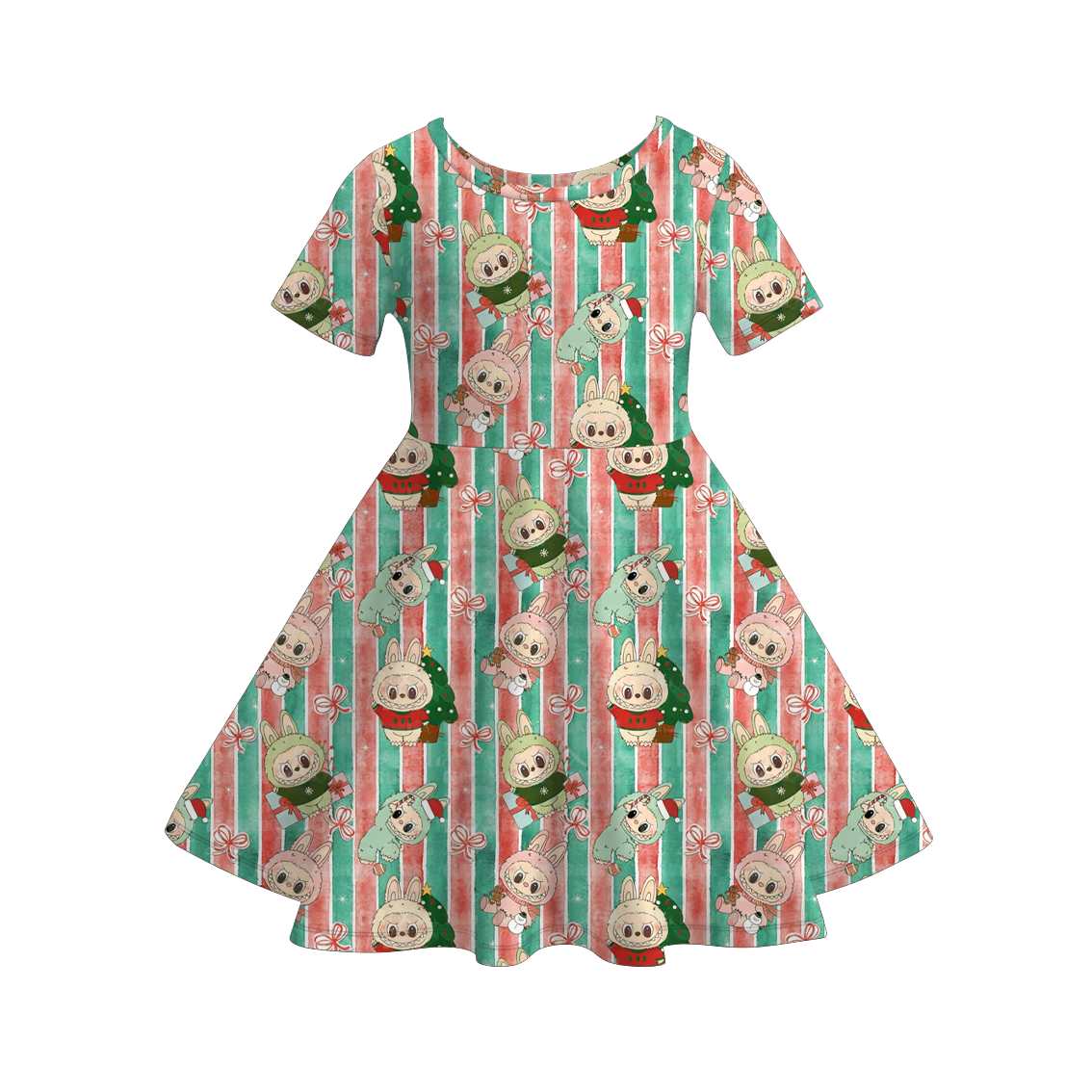 Girls Christmas Character Cartoon Long Sleeves Twirl Dress