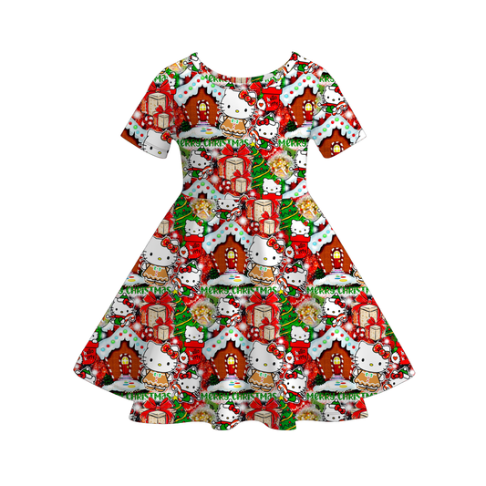 Girls Christmas Character Cartoon Long Sleeves Twirl Dress