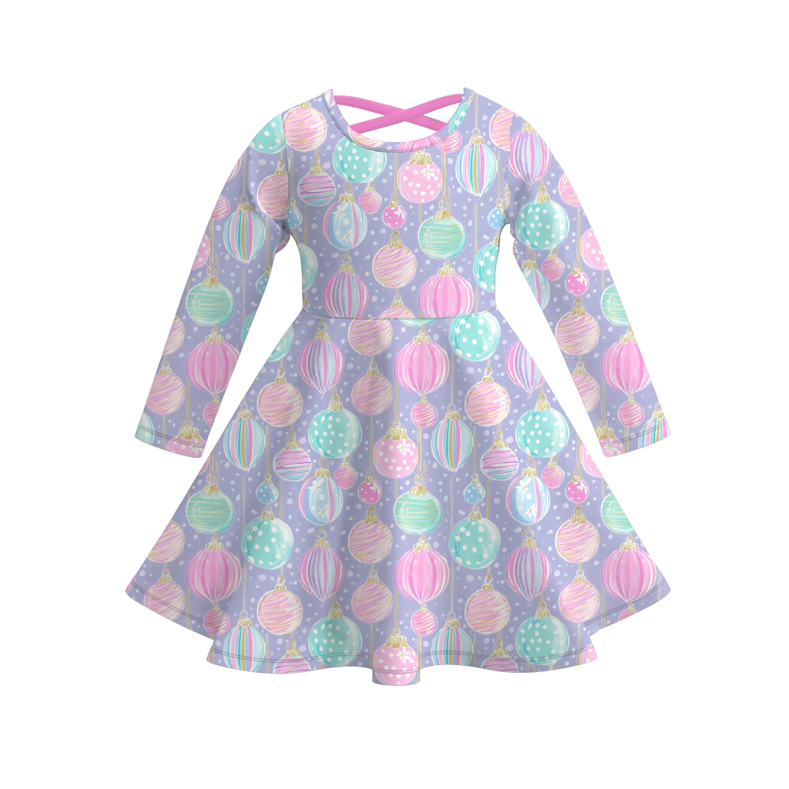 Girls Christmas Santa Gingerbread Long Sleeves Twirl Dress
