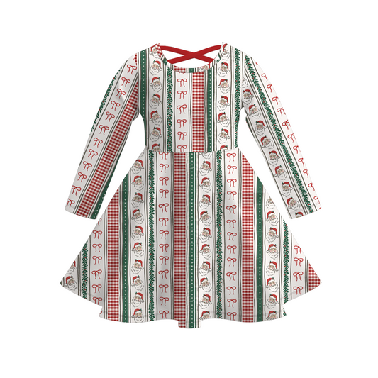 Girls Christmas Santa Gingerbread Long Sleeves Twirl Dress