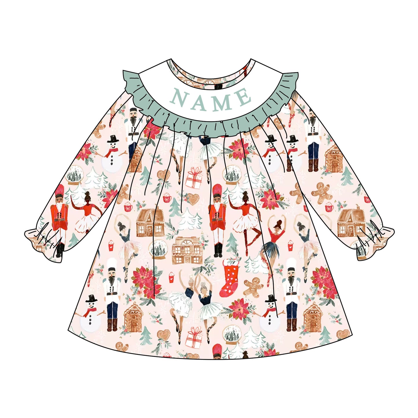 Girls Christmas Cartoon Custom Name Smock Embroidery Collection