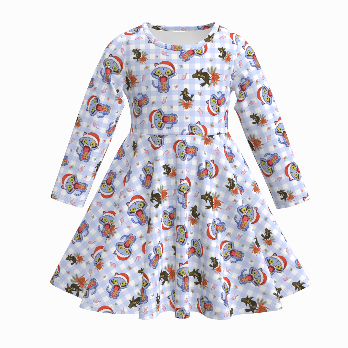 Fall Winter Cartoon Print Long Sleeves Girls Twirl Dress