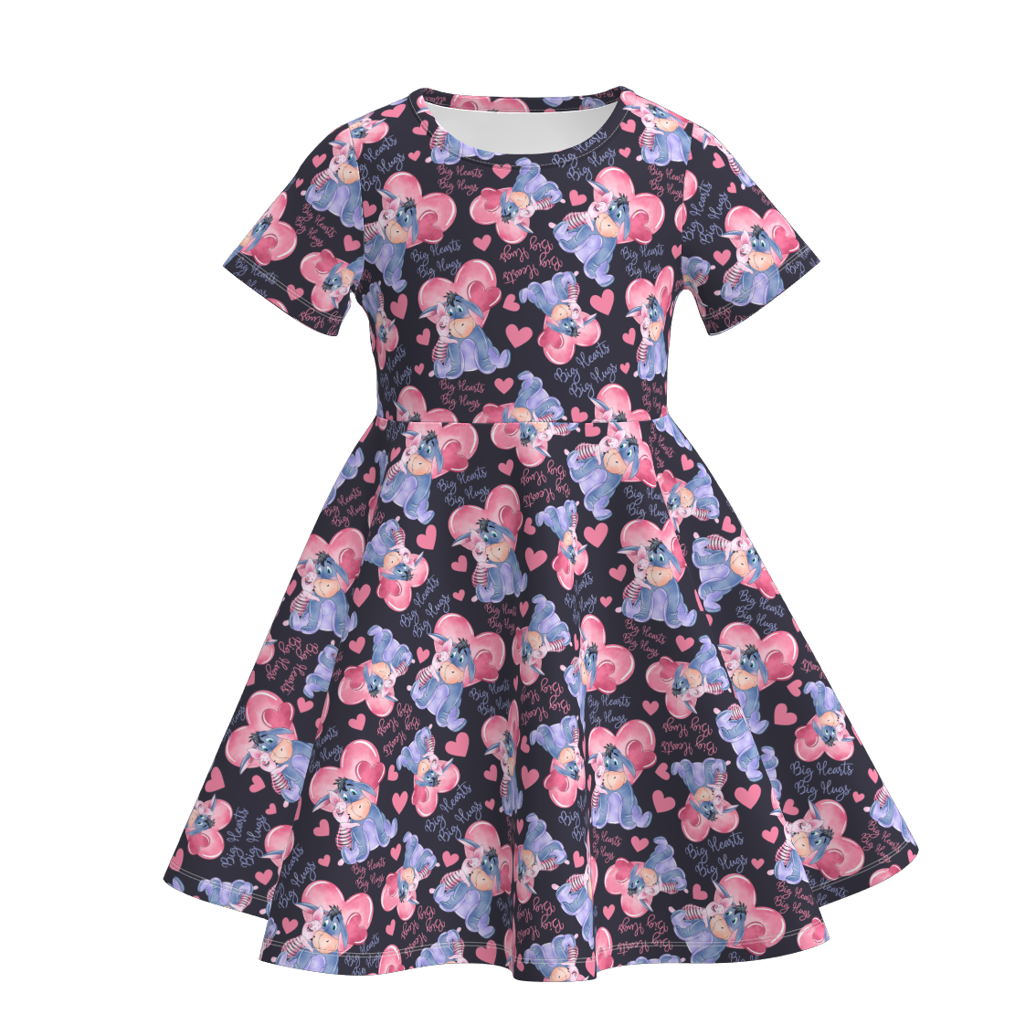 Valentine's Day Character Print Short Sleeves Girls Twirl Dress