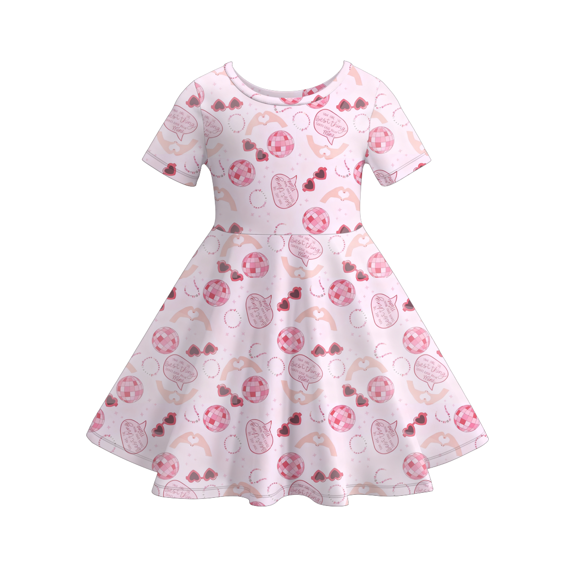 Valentine's Day Heart Print Short Sleeves Girls Twirl Dress