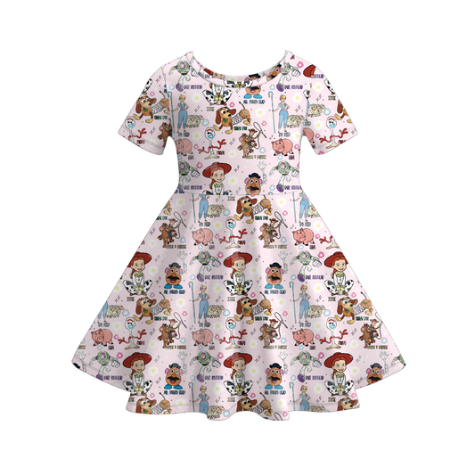 2026 Spring Summer Character Print Short Sleeves Girls Twirl Dress