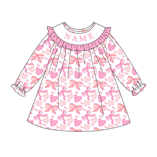 Spring Pink Bow Custom Name Embroidery Smock Outfits