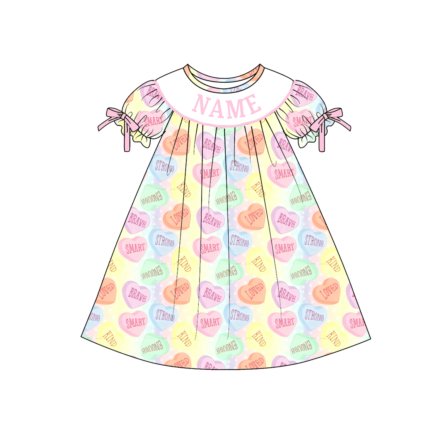 Girls Valentine's Day Heart XOXO Custom Name Smock Embroidery Dress