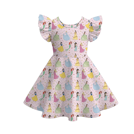 Girls Spring Summer Character Cartoon Short Sleeves Twirl Dress