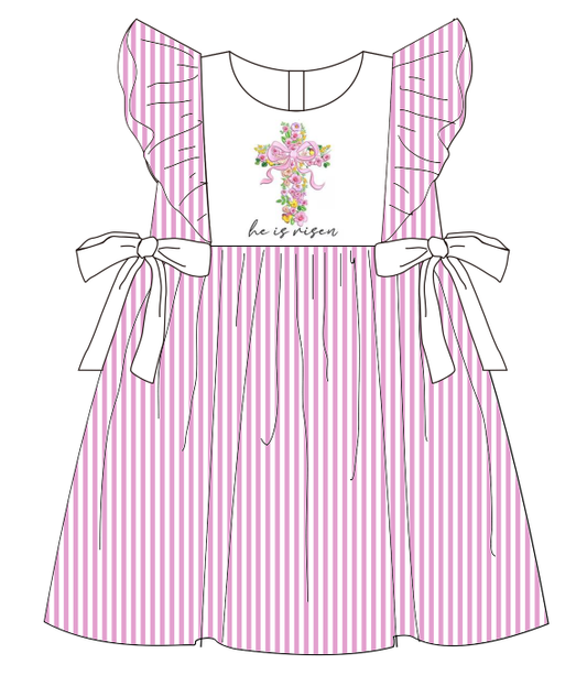 Easter HE IS RISEN Embroidery Pink Stripes Outfit Collection