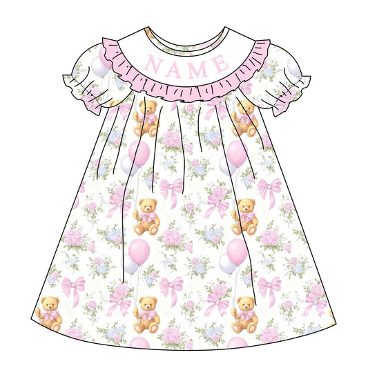 Girl Custom Name Smocked Embroidered Gift Bear Balloon Collection