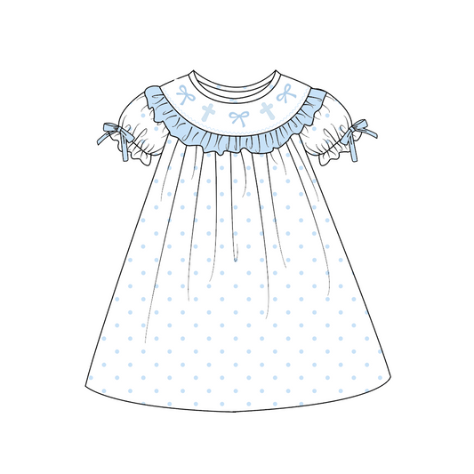 Easter Blue Plaid Bow Cross Smock Embroidery Collection