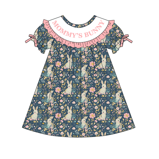 Easter Summer Floral MOMMY'S BUNNY Embroidery Smock Dress & Romper