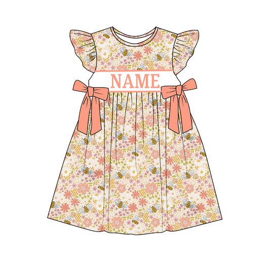 Spring Summer Floral Bee Custom Name Smocked Embroidered Collection