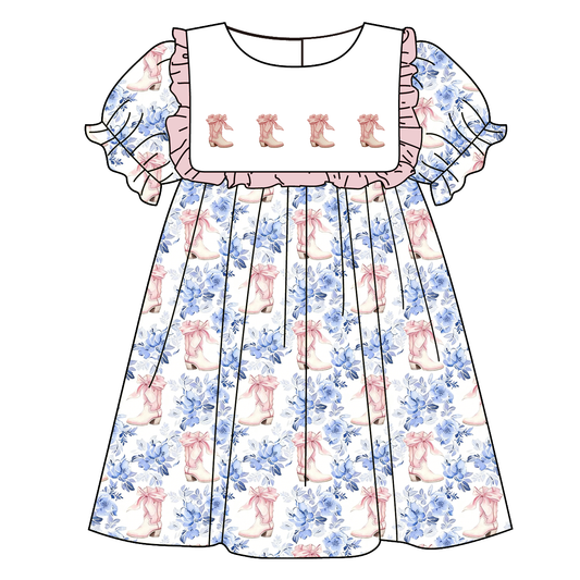 Summer Spring Floral Boots Embroidery Dress & Romper