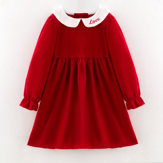 Red Corduroy V-days Sibling Clothes – LOVE Embroidery