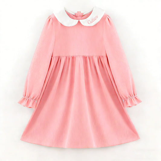 Pink Corduroy V-days Sibling Clothes – Cuties Embroidery